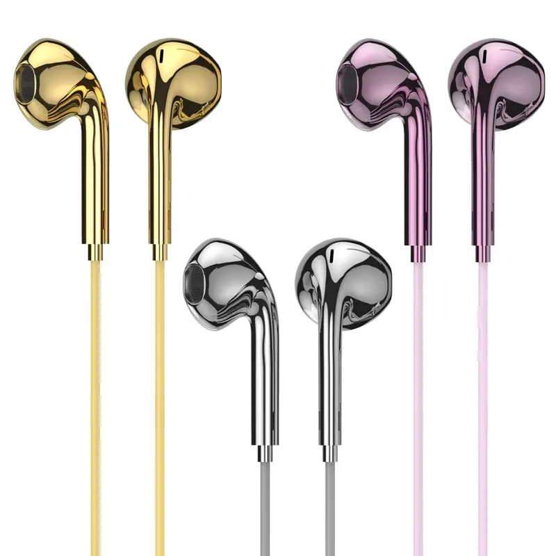 Colorful Futuristic Wired Earbuds – Sleek Electroplated Semi-In-Ear Headphones, Minimalist Metallic Design, Silver Purple Gold Earphones for Lightning, USB-C & 3.5mm Phones, Music & Calls