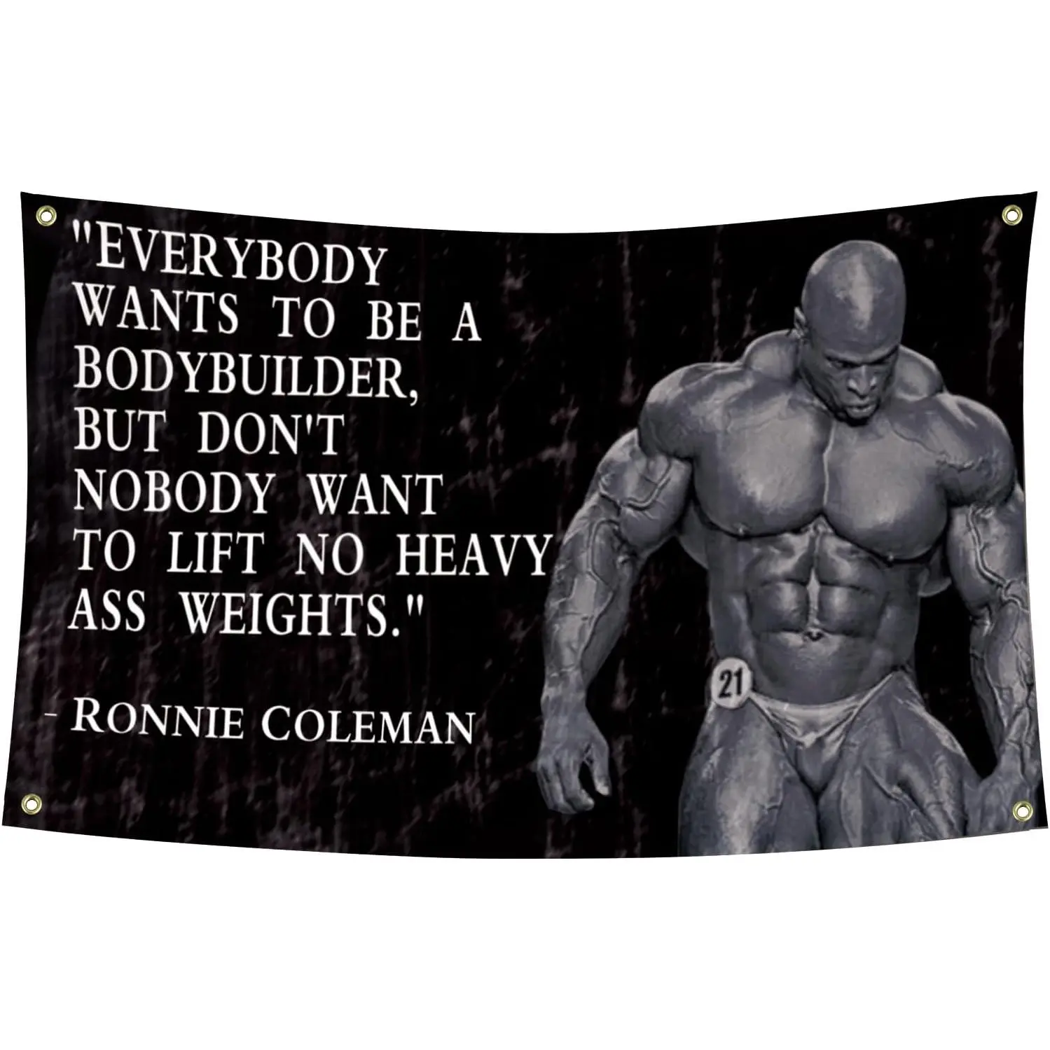 Bodybuilding Motivational Quote Flag 3x5 FT, Black Gym Wall Banner with Brass Grommets, Fitness Workout Room Decor for Home Gym Garage Dorm