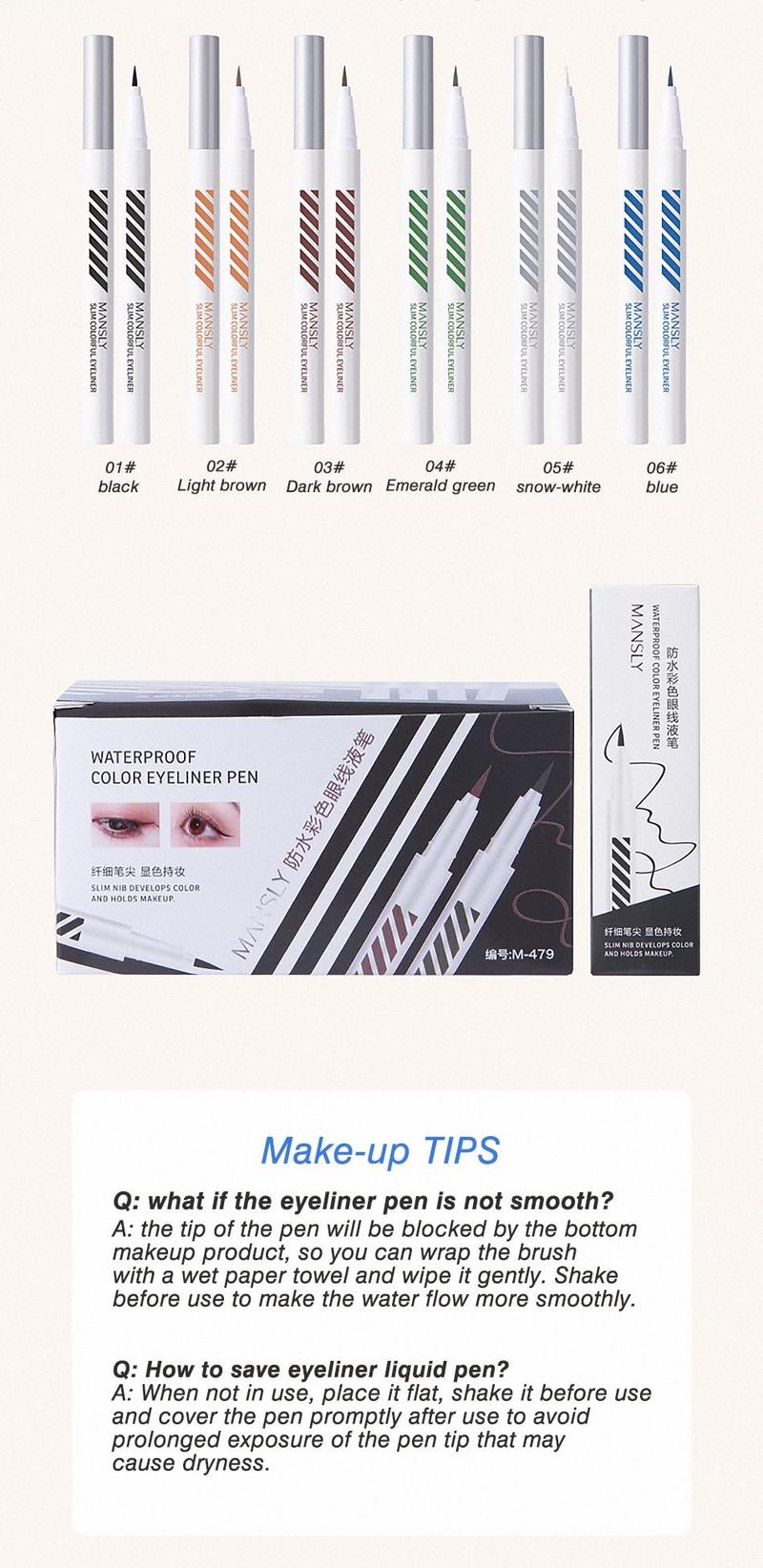 MANSLY Slim Colorful Liquid Eyeliner Pen Waterproof & Smudge-Proof Ultra-Fine Precision Tip for Defined Lines Long-Lasting All-Day Wear Eye Makeup Matte Eyeliner Set Buy 1 Take 1 al teyeliner