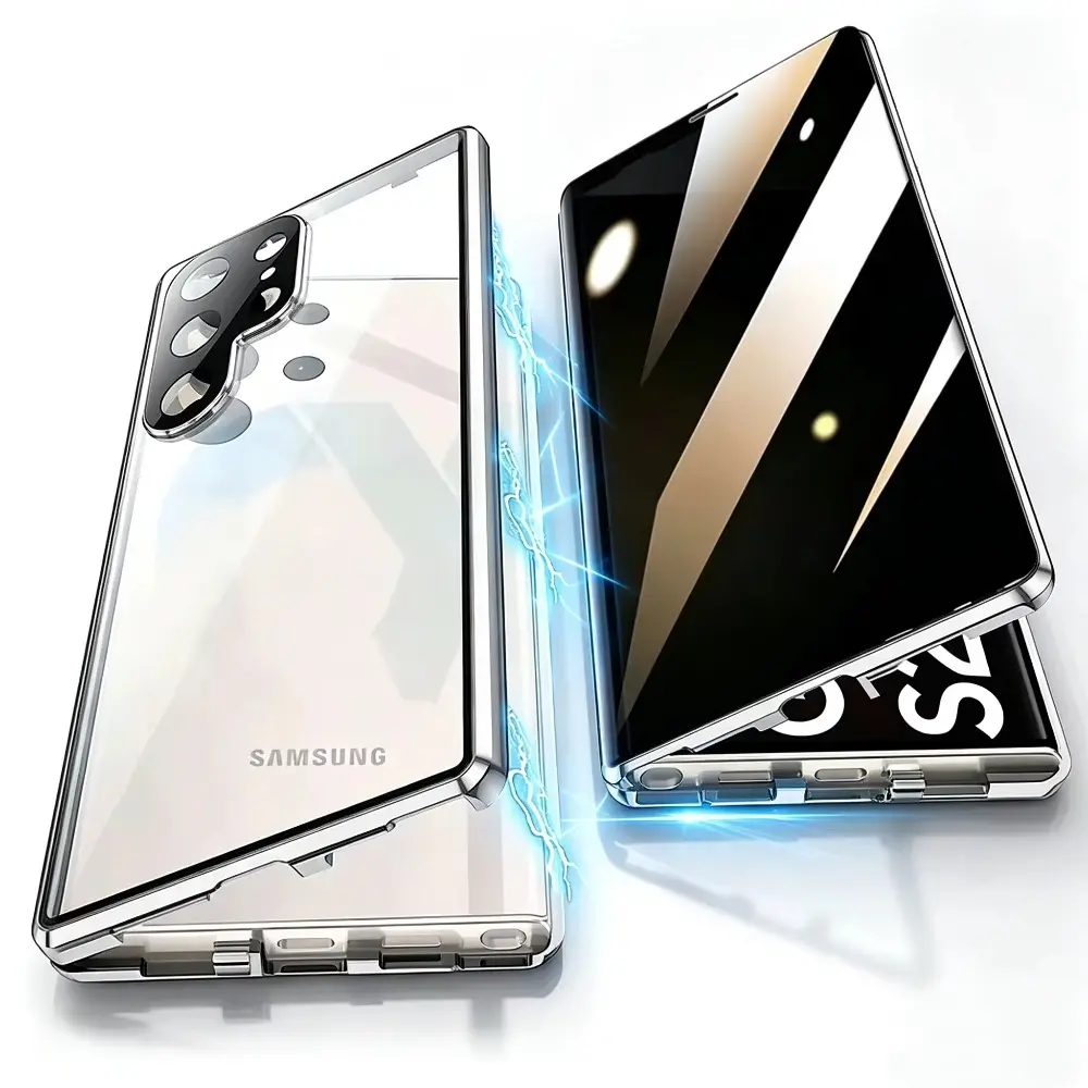 Privacy Protection Double-Sided Tempered Glass Magnetic Phone Case For Samsung  Samsung Galaxy S26 S25 S24 Cover 360° Full Protection For Samsung A55 56 A16 A17 A36 26 Case