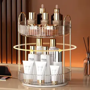 Double Layer Bathroom Shelf No Drilling, Rotating Makeup Storage Rack, Bedroom Jewelry Organizer, Space-Saving Bath Accessory