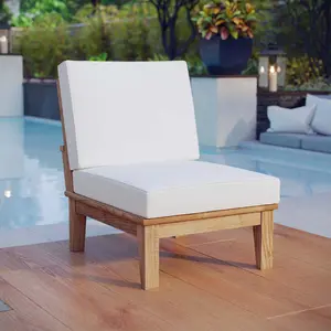 Modway Marina Armless Outdoor Patio Teak Sofa in Natural White