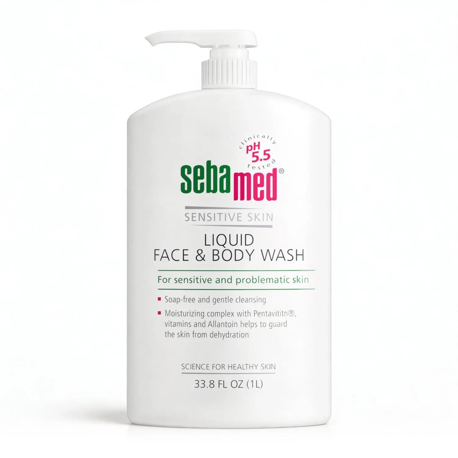 SEBAMED pH 5.5 Sensitive Skin Face & Body Wash, Mild Gentle Hydrating Cleanser, Hypoallergenic, Dermatologist-Recommended, 33.8 oz (1L) for Adults