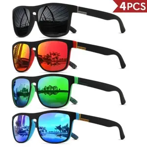 4-Pack Unisex Classic Square Polarized Sunglasses, UV400 Protection & Glare Reduction, Lightweight PC Frame Shades, Ideal for Fishing, Cycling & Spring Outdoor Sports
