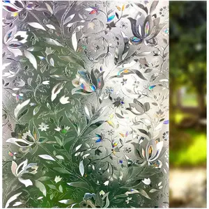 LEMON CLOUD Window Film, Decorative Window Privacy Film, 3D Stained Glass Window Sticker,Anti-UV Sun Blocker Heat Control for Home(Rainbow Tulip Design,17.5 x 78.7 inches)