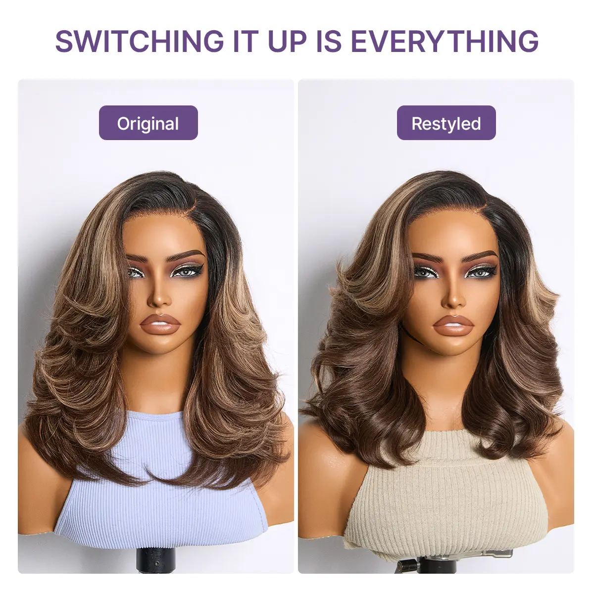 [New Drop]Caramel Brown Highlight Layered Haircut Wavy Glueless HD Minimalist Lace Wig Pre-Cut