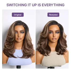 [New Drop]Caramel Brown Highlight Layered Haircut Wavy Glueless HD Minimalist Lace Wig Pre-Cut