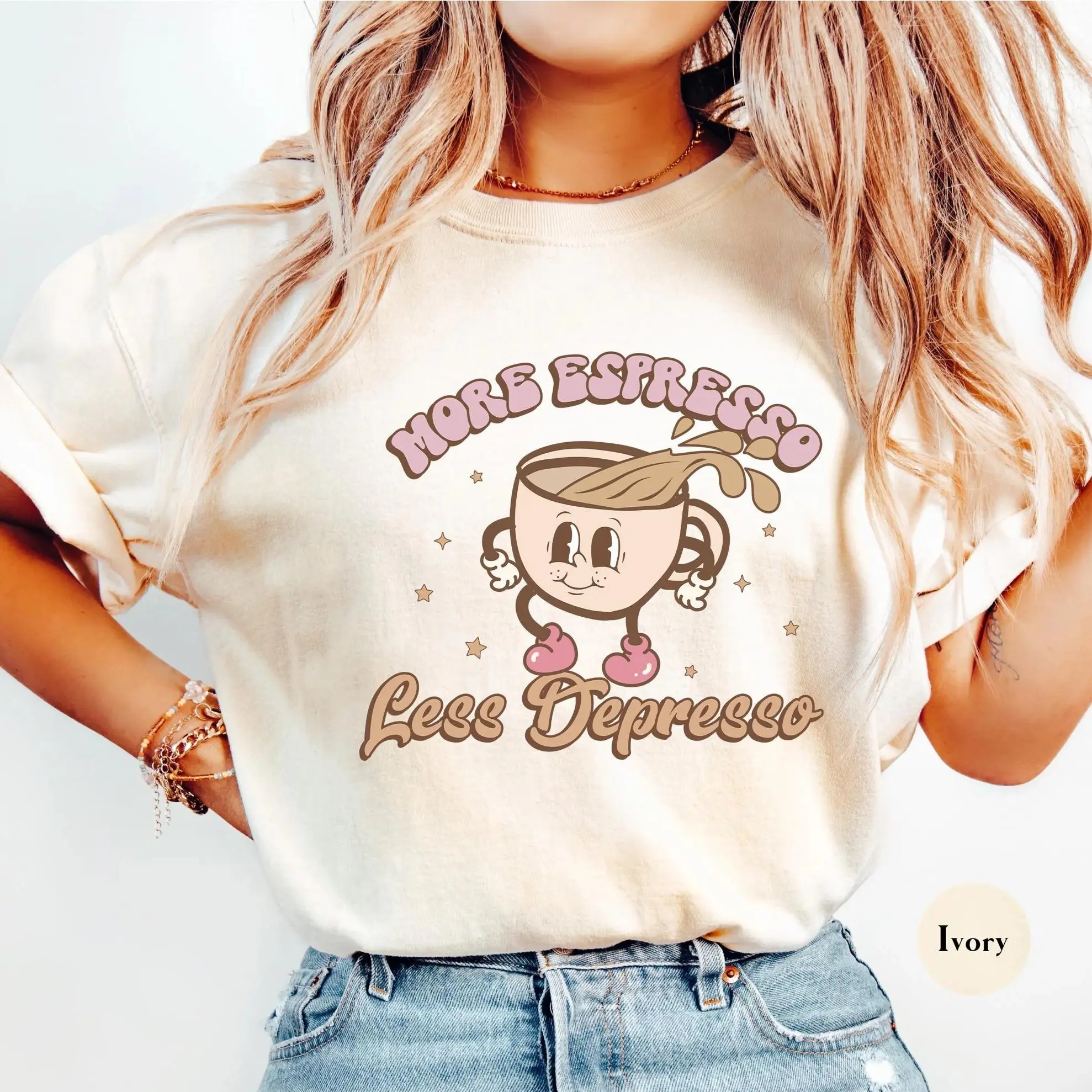 Comfort Colors More Espresso Less Depresso T-Shirt, Vintage Funny Coffee Lover Graphic Tee, Retro Espresso Lover Shirt, Mental Health Awareness Apparel, Aesthetic Coffee Addict Clothing, Cute Barista Outfit, Funny Coffee Gift for Women & Men