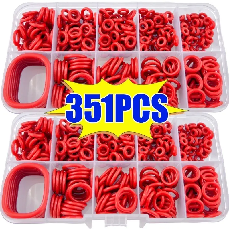 351 Piece Silicone O-Ring Sealing Pad Set, Oil Resistant Heat Resistant Heavy Duty Durable, Includes 10 Different Sizes, for Cars Pipes Faucets, Parts