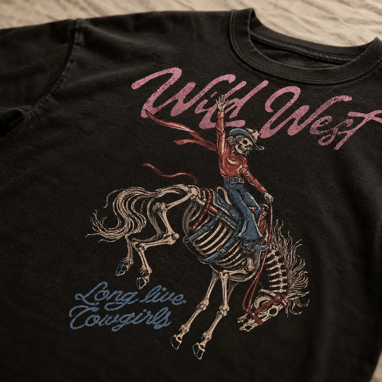 Comfort Colors Wild West Shirt, Skeleton Halloween Cowboy Graphic Tee, Short Sleeve Crewneck, Vintage Style Retro Western Skull Top