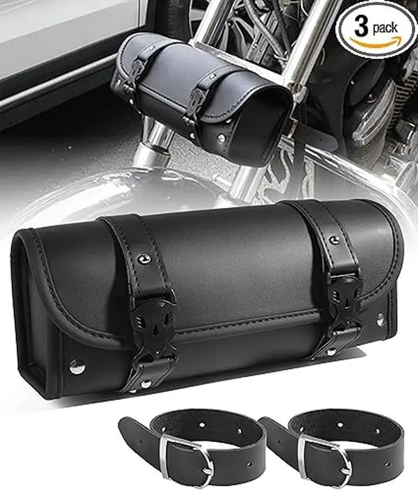 Motorcycle Handlebar Bag,Car Accessories Motorcycle Tool Bag,Pu Leather Motorcycles Fork Bag,Autobikes Side Bag with Straps,Motorcycles Bag,Autobike Storage Bag,Suitable for Most Autobike