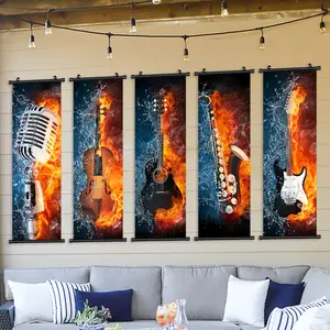 5 Count Hanging Banners, Musical Instrument Posters, Elegant Music Art, Living Room Decor, Modern Bedroom Poster, Home Decoration, Decorative Artwork