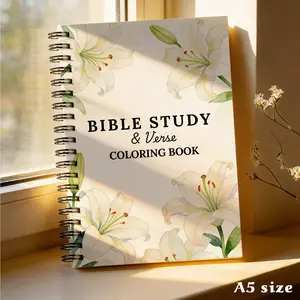 Bible Study & Verse Coloring Book – Bible Study Planner Notebook, A5 Spiral Bound, Bible Reading Plan, Prayer Journal, Scripture Study & Reflection Prompts | Gift for Church Group, Bible Teacher
