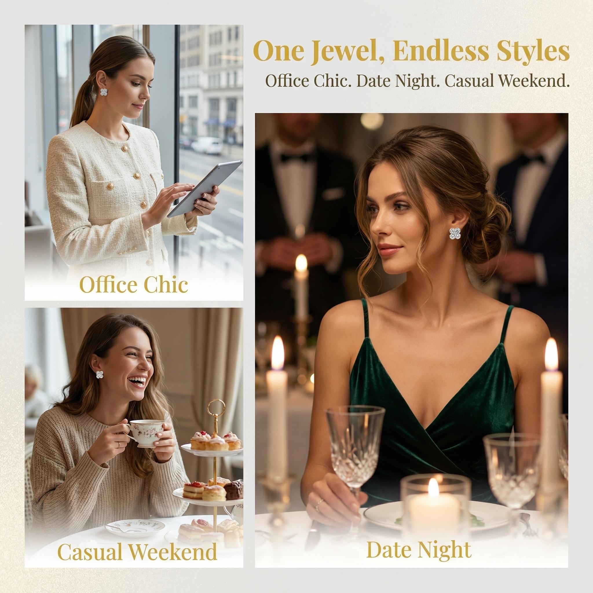 2 Pairs Hypoallergenic CZ Stud Earrings Set, Fade-Resistant Flower & Round Halo Earrings for Bridal Wedding, Prom, Daily Wear