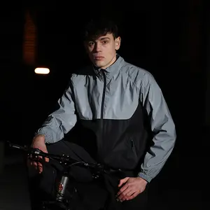 Outdoor Motorcycle Bicycle Riding Reflective Jacket Night Running Windproof High Visibility Fashion Casual Sports Zipper Coat