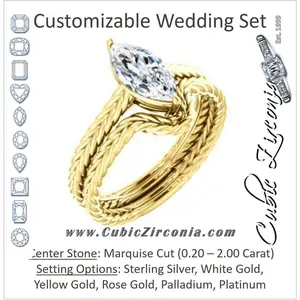 CZ Wedding Set, featuring The Florence engagement ring (Customizable Cathedral-set Marquise Cut Solitaire with Vintage Braided Metal Band)