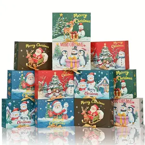 12pcs Christmas Gift Boxes with Lids, Festive Tree Design, Perfect for Candy, Cookies & Party Favors, Includes Ribbon