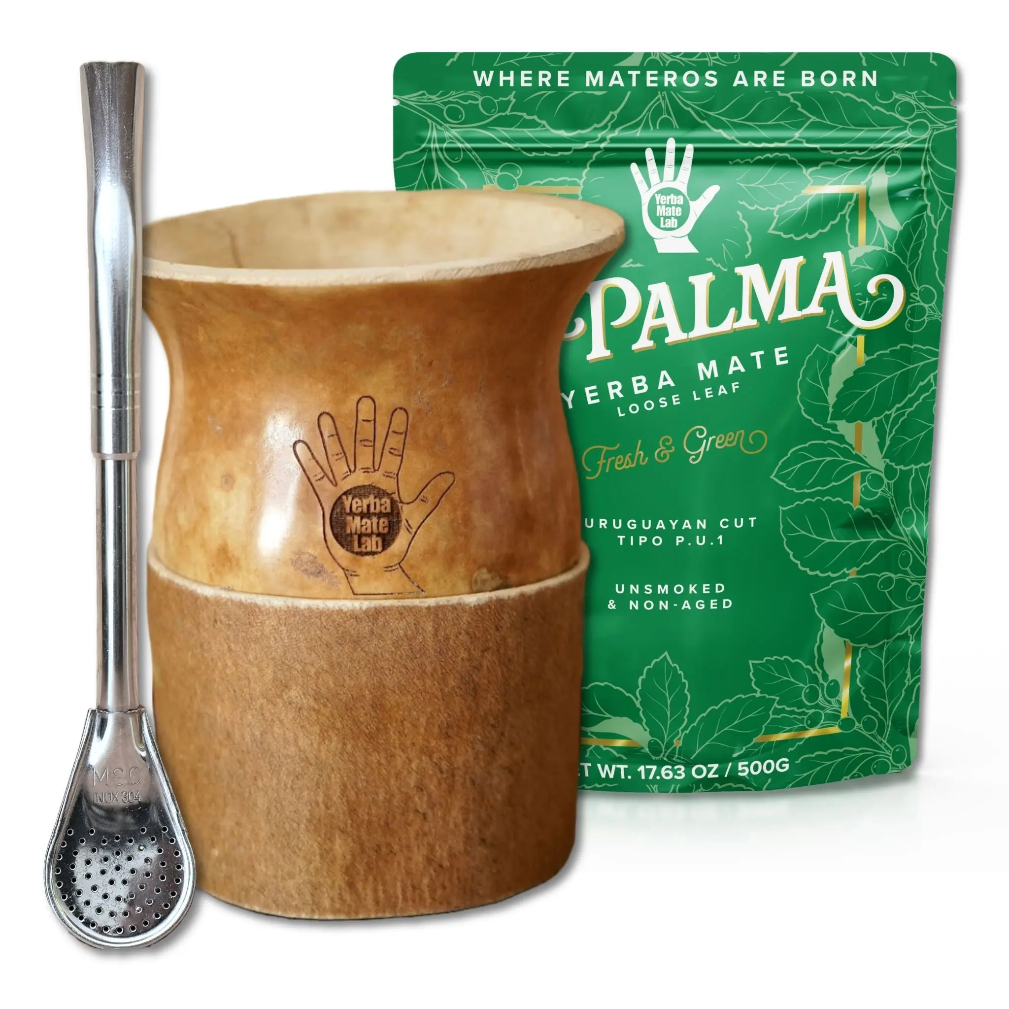 Calabash Yerba Mate Kit - Mate Gourd, Bombilla, & Yerba