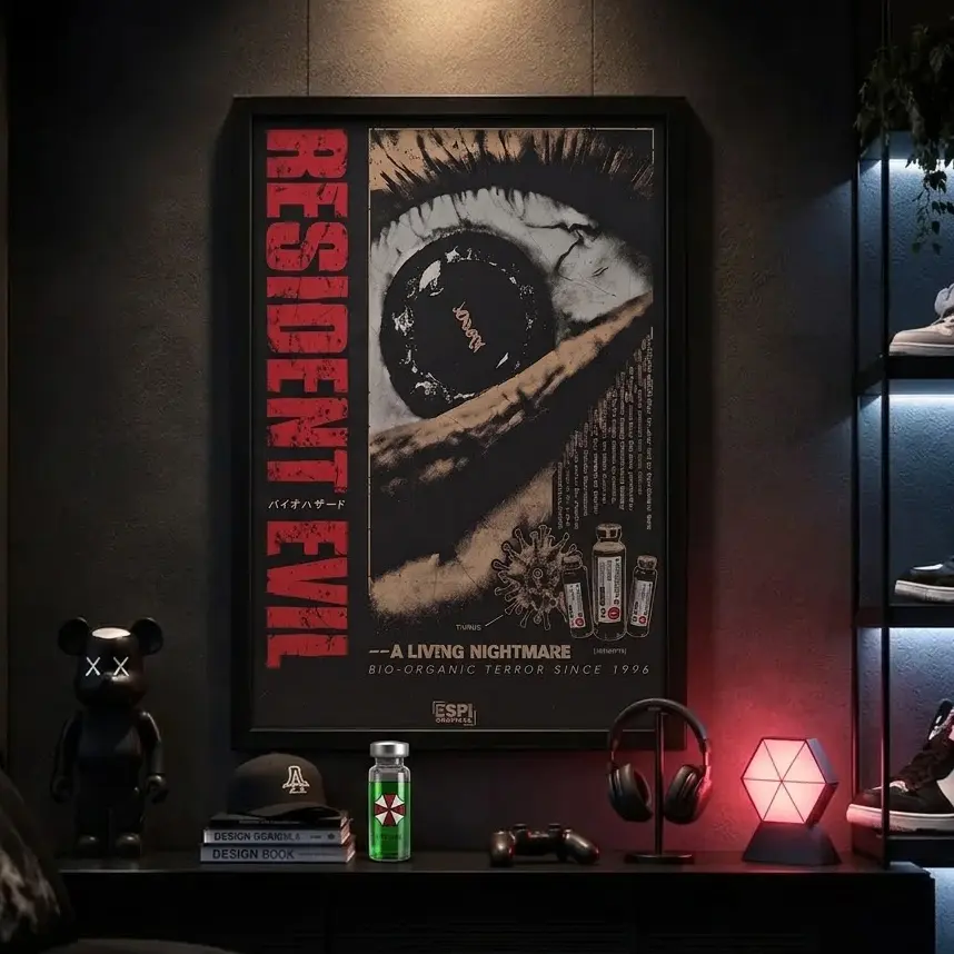 Resident Evil Umbrella Corporation Lab Illustration Poster - Classic PlayStation Horror Game Canvas Wall Art, Unframed Wall Art, Bedside Home Decor
