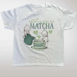 Y2k White Cotton Matcha Tee With Adorable Kawaii Design I Love You So Matcha Graphic For Fans Of Green Tea Culture Womenswear Stre K-Fashion Baby T-Shirt