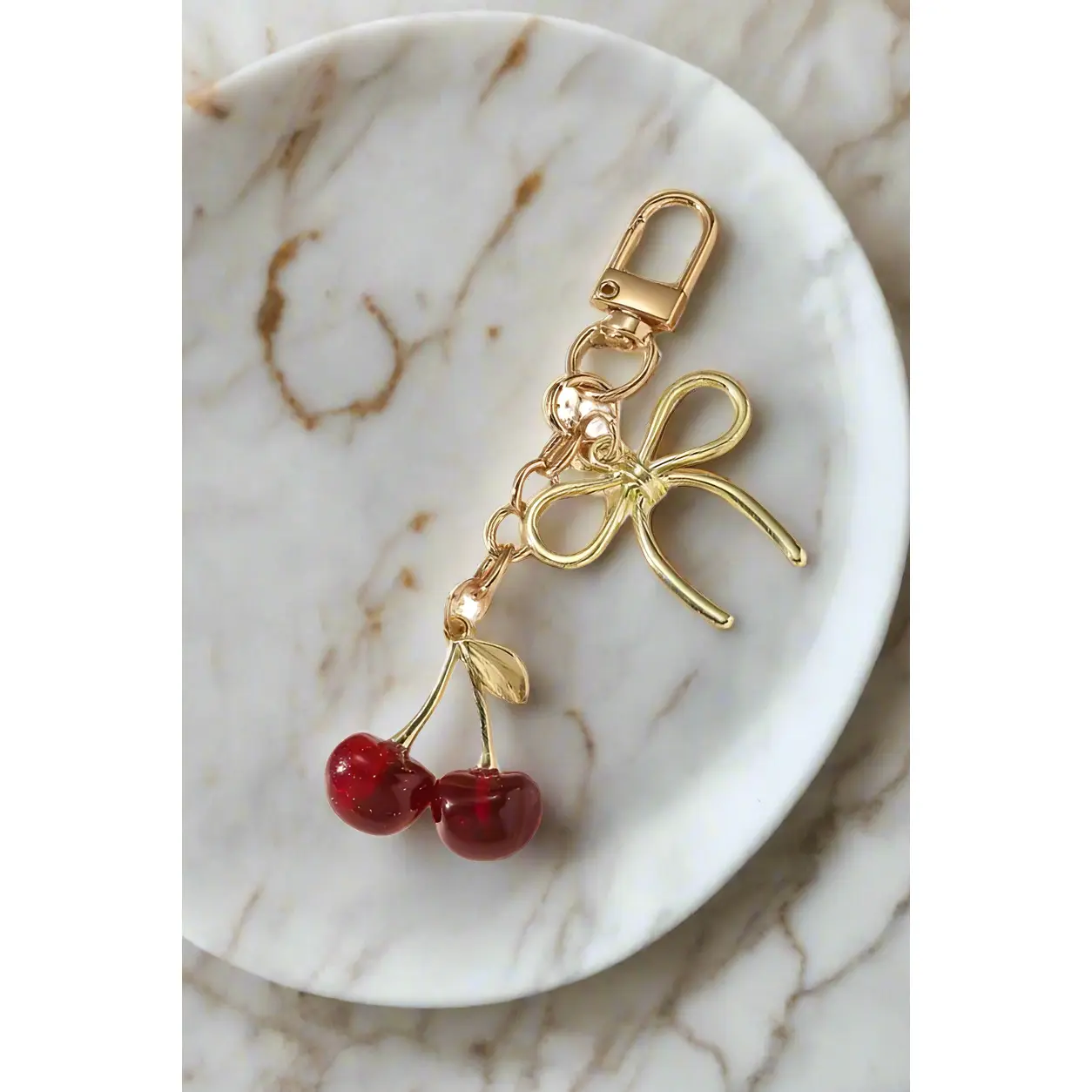 Red Cherry with Gold Bow Purse Charm