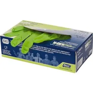 SHOWA Size L, 4 mil, Food Grade, Powder Free Nitrile Disposable Gloves 9-1/2" Long, Green, Textured, Rolled Cuffs, FDA Approved, Static Dissipative, Ambidextrous 7705PFTL