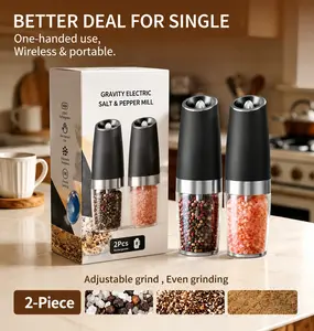 Electric salt and pepper grinder set, adjustable coarseness with LED light, 2-pack, one-handed kitchen grinder, large capacity automatic salt and pepper grinder, suitable for kitchen,Utensils Kitchenware Ceramic Seasoning,New Year Gifts Re Cooking Summerv
