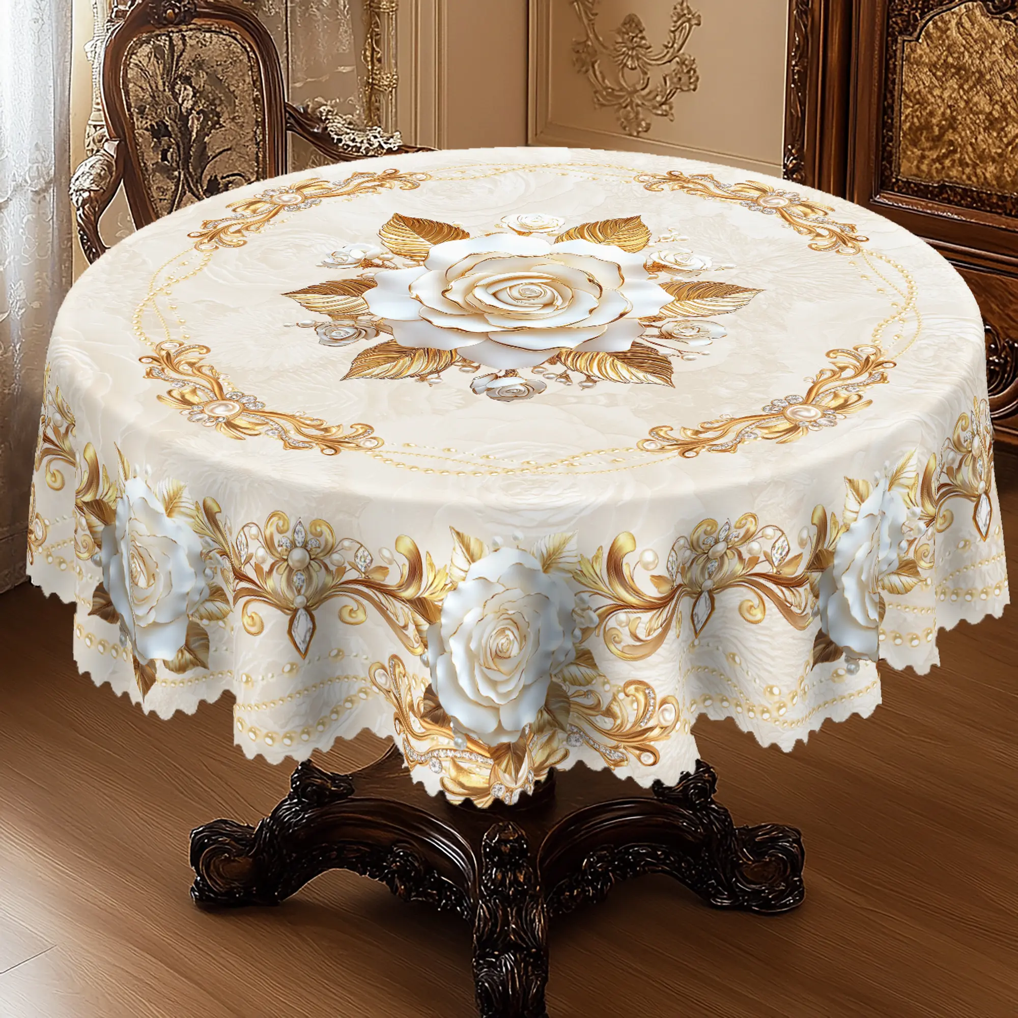 XEXSIN Romantic Floral Print Tablecloth - Round & Rectangle Sizes (55x70in, 60x86in) - Washable, Removable, Weather Resistant Cover for Outdoor Picnic Table, Home Dining, Wedding Decor (Home & Festive Supplies)