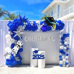 Royal Blue Themed Graduation Balloon Garland Arch Kit With Foil Caps Diplomas Congrats Letters Stars For Class Of 2025 Graduation Party Decorations Grad Congratulations Prom Party Grad Ceremony Decor
