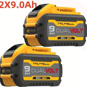 2 PACK 9.0Ah DCB606 Replacement For DeWalt 20V/60V MAX Battery Compatible with DeWalt Flex-Volt DCB609 612 606-2 609-2 and Cordless Power Tools   Heavy Duty