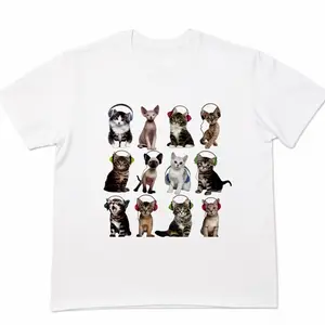 Cats HeadPhone T-Shirt, Unisex Vintage Graphic Tees Gothic Grunge Y2K Emo Scene Clothes Men Women Streetwear