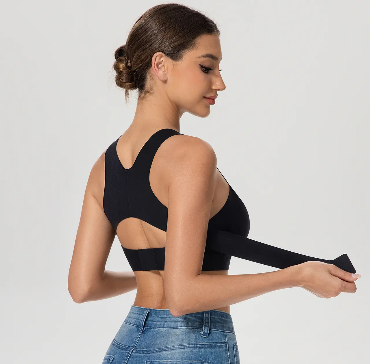 Aubrasen Women Wireless Posture Bra Front Closure Bra Push Up Seamless Shaping Bra No Underwire Lift Support Soft Breathable Everyday Wear Style Womenswear