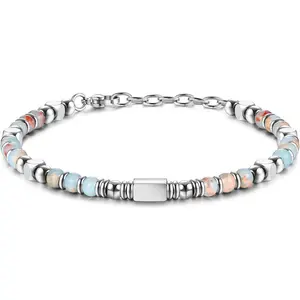 YADOCA Beaded Bracelets for Women Men Stainless Steel Bracelet Pink Crystal Obsidian Tiger Eye Friendship Anxiety Silver Bracelet Turquoise Jewellery 4MM