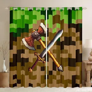 Axe Sword Window Curtain,Camouflage Blocks Privacy 30-50% Blackout Curtain for Window Miner Theme Shade Windows Covering for Bedroom Pixel Style Drapes 2 Panels