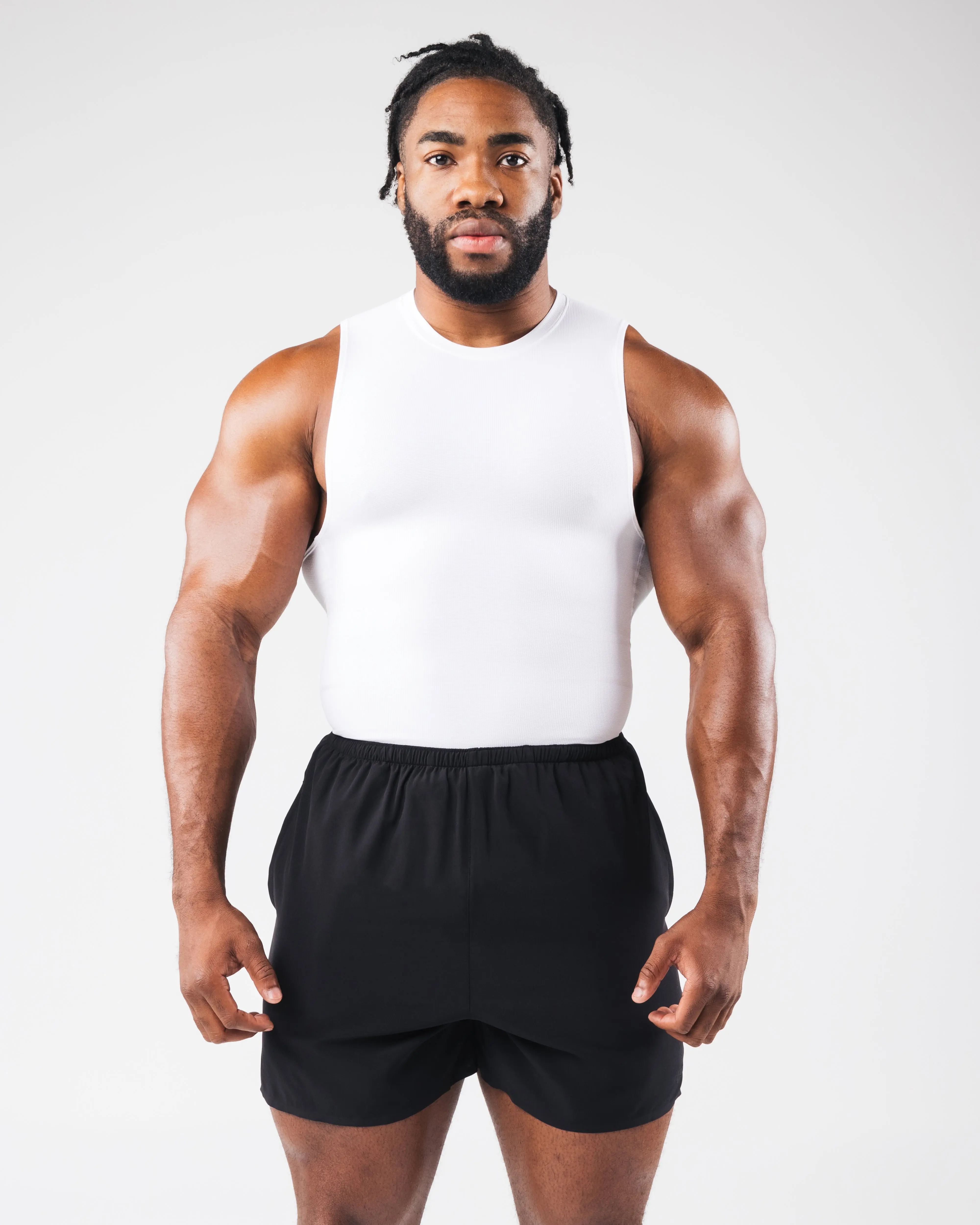 Alphalete Men's Power Tank - White, Gym Stringer Tank, High Compression, Breathable Mesh, Sleeveless Workout Shirt, Bodybuilding Vest