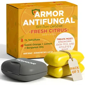 Antifungal Soap with Lemon Oil | Medicated Jock Itch Treatment Helps Fight Ringworm & Athletes Foot | Tolnaftate 1% Antifungal Cleansing Bars with Case | Infused with Sweet Orange & Grapefruit Oils
