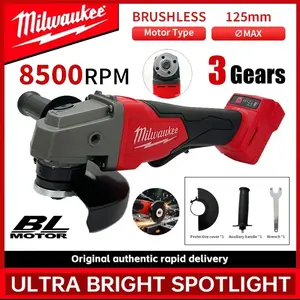 Milwaukee 125mm Brushless Angle Grinder Polishing Cutting Machine No-Lock Paddle Switch Electric Cordless Power Tools