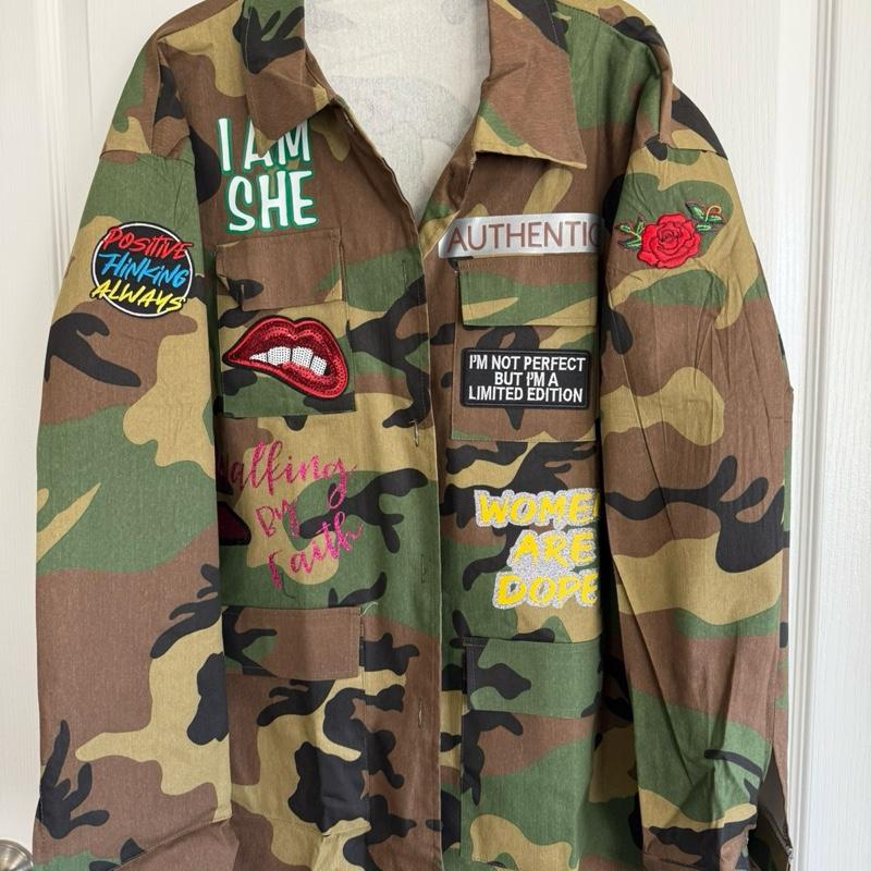 Womens Camo Jacket with Patches Casual