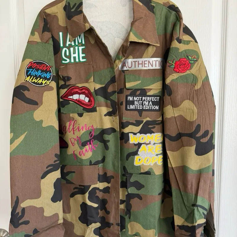 Womens Camo Jacket with Patches Casual