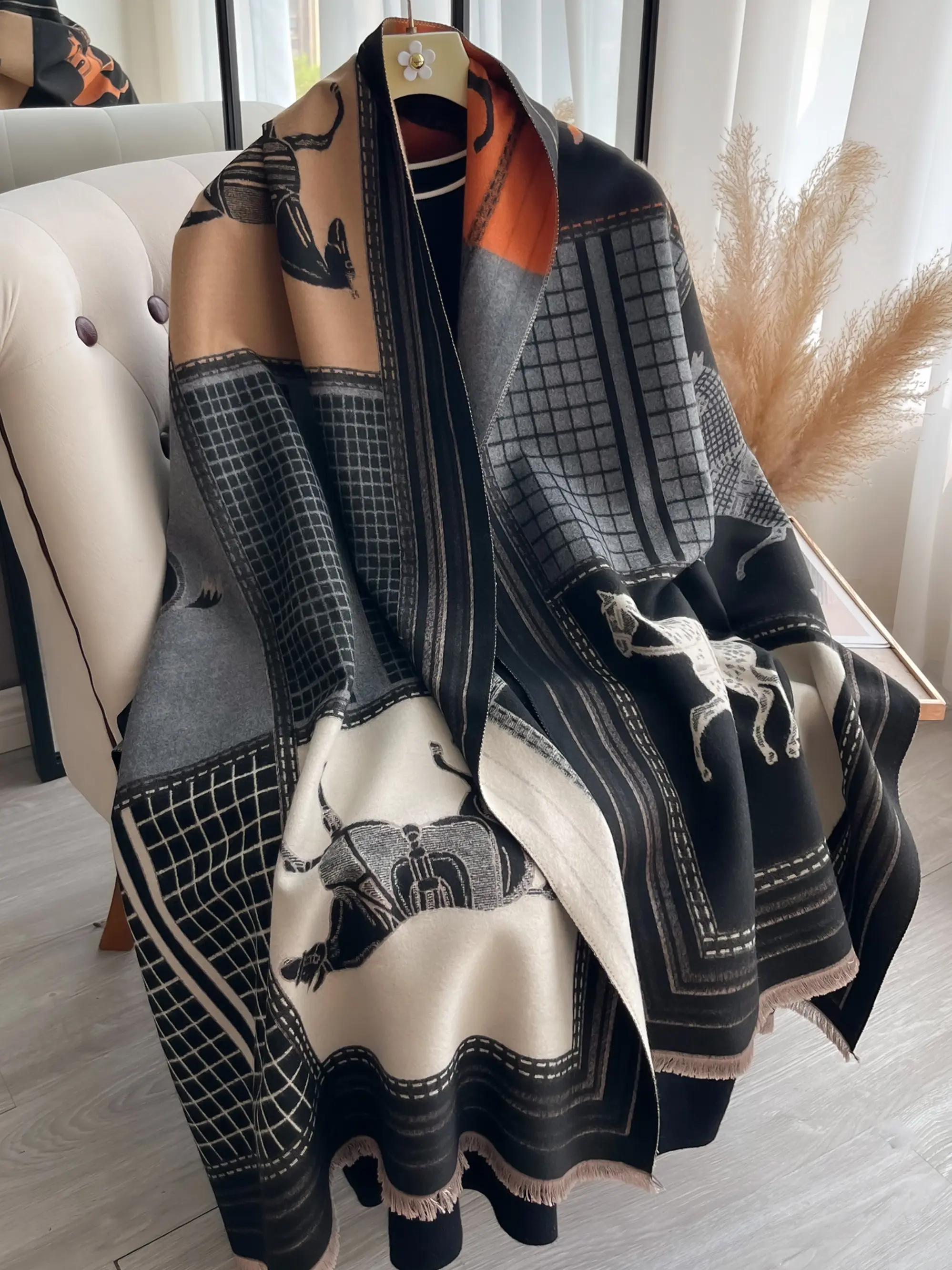 Elegant Boho Style Women's Woven Scarf, Animal Pattern, Perfect Gift for Her, Fashion Accessory for All Seasons, Textured Blanket Scarf, Boho Style Shawl, Polyester Scarf