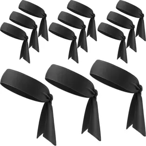 Tie Headbands for Women Men Dry Sports Athletic Sweatband Adjustable Elastic Head Band for Basketball Tennis Running Workout Ninja Karate,12 Pieces