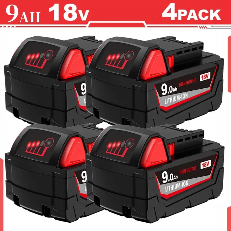【For Milwaukee】M18 1&2&4Pack 9.0Ah 18V Replacement Battery for milwaukee Replacing batteries with electric tools M-18 Battery Pack Compatible with Milw M-18 8.0Ah Lithium Battery 48-11-1890,48-11-1850, 48-11-1828, Cordless Tools milwaukee battery