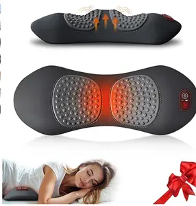 Rechargeable lumbar massager, electric lumbar support pillow, height adjustable, suitable for beds and chairs, with back massage and heating function (black)