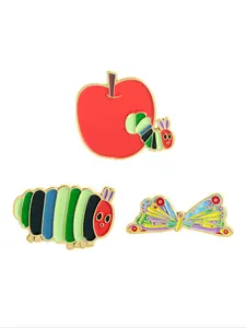 3PCS Hungry colorful caterpillars, cute apples, butterflies, animal brooches, cartoon badges, matching clothes, backpacks, fashionable jewelry, fashion accessory suitable for men and women to wear daily, exquisite gifts for friends