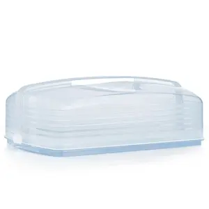 Rectangle Cake & Cupcake Taker - Blue & Clear Design - Holds 18 Cupcakes or Beverage Tray - BPA Free - Ideal for Charcuterie Boards - Perfect for Parties