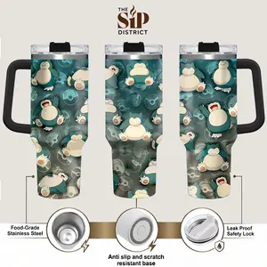 The Sip District. Snorlax 20oz 40oz Tumbler With Handle – Anime Gaming Stainless Steel Cup, Snorlax Sleepy Graphic Tumbler, Double Wall Iced Coffee Cup, Cute Style Drinkware, Gift for Anime & Gaming Fans