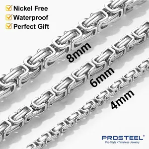 PROSTEEL Byzantine Chain Necklace Stainless Steel Stylish and Cool Length 18-30 Inches Width 4MM/6MM/8MM/10MM Necklaces For Men Women with Gift Box