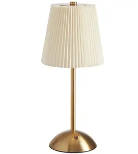 Small Pleated Table Lamp USB Rechargeable Nightstand Lamp Cordless Desk Lamp for Bedroom Living Room Home Office Decor