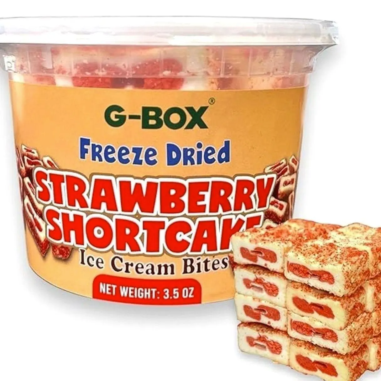 G-BOX Freeze Dried Ice Cream| Crunch Strawberry Shortcake Ice Cream Bites - Perfect for Camping, Outdoor, and Party - Air-tight Sealed in a Deli Container (3.5 OZ Strawberry Shortcake)
