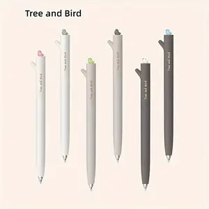 1Pc Creative Bird Gel Pen - Tree and Bird Design, 0.5mm Black CS Tip, Multi-purpose for School, Office and Home - Six Colors Available